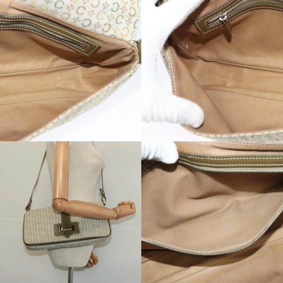 CELINE C Macadam Canvas Shoulder Bag Beige Brown Silver Auth gh040 - Picture 13 of 14